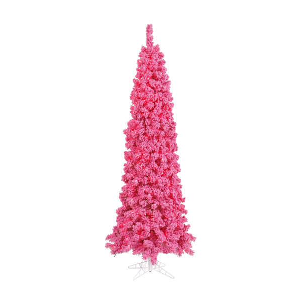 Hashtag Home Flocked Pink Fir Lighted Fir Christmas Tree Wayfair